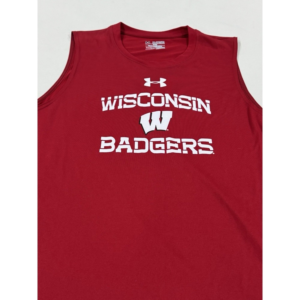 Under Armour Wisconsin Badgers HeatGear Sleeveless Shirt Mens 2XL Red Fitted‎